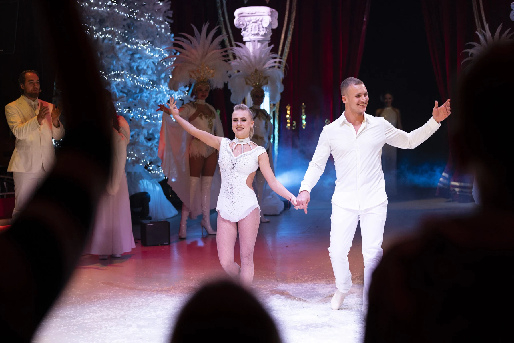 The two artists taking a bow together on stage